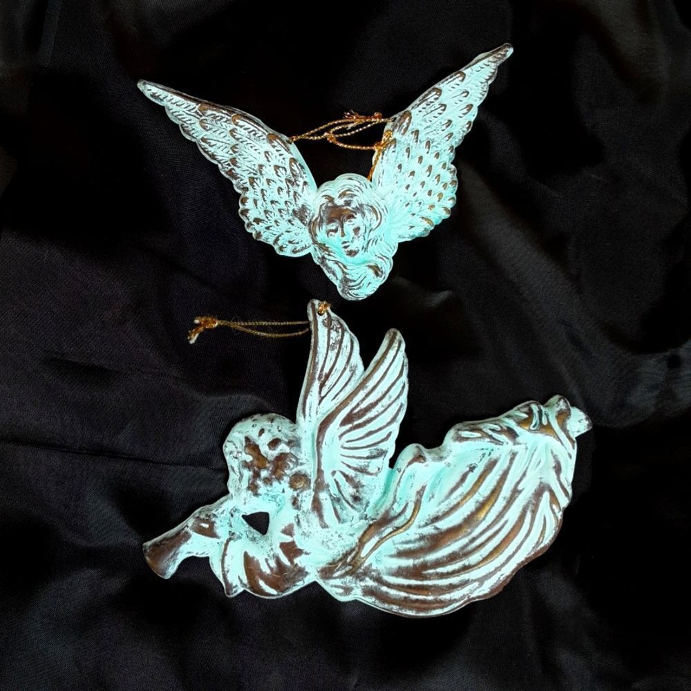 Vintage Verdigris Pressed‎ Tin Angel Tree Ornaments